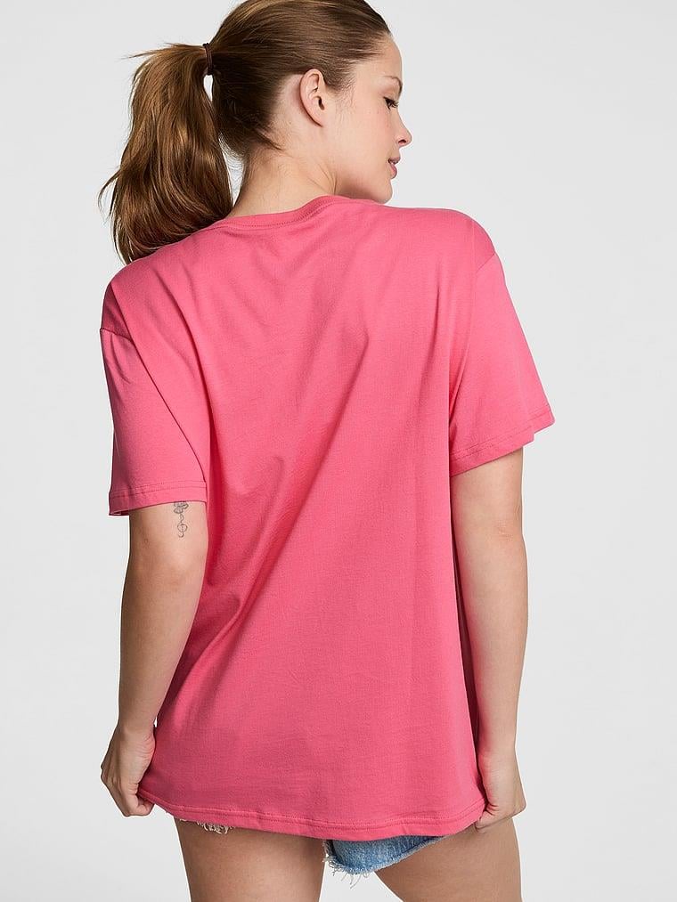 Pink Oversize Kısa Kollu Kampus Tisort arka görünümü
