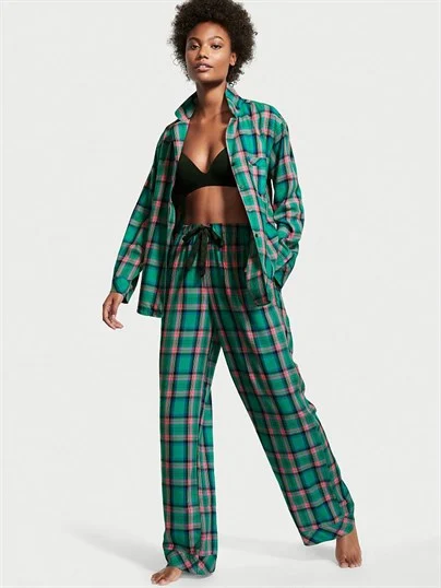 Victorias Secret Flanel Uzun Pijama Seti ön görünüm