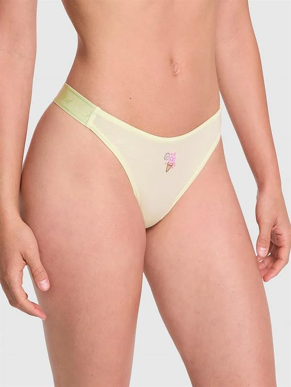 Pink Logolu Pamuklu Derin Bacak Kesim Tanga ön görünüm
