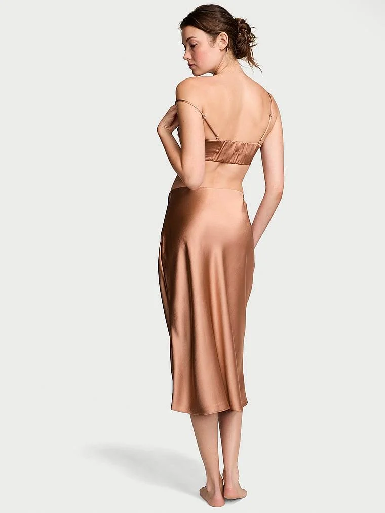 Luks Saten Crop Bandeau Ust Ve Etek Takimi arka görünüm