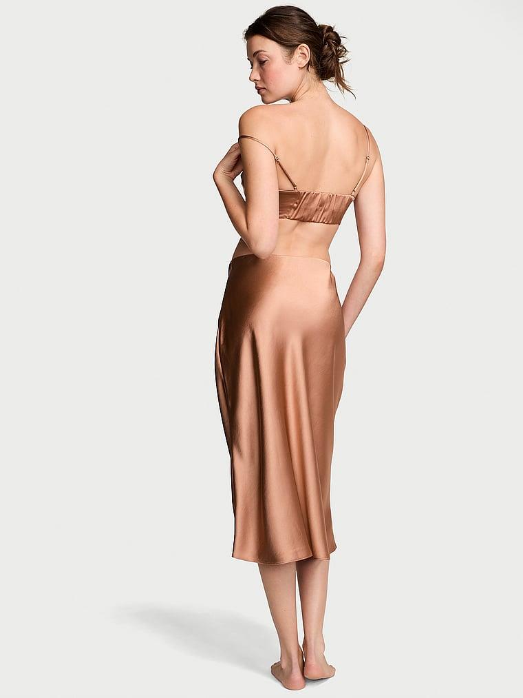 Luks Saten Crop Bandeau Ust Ve Etek Takimi arka görünümü