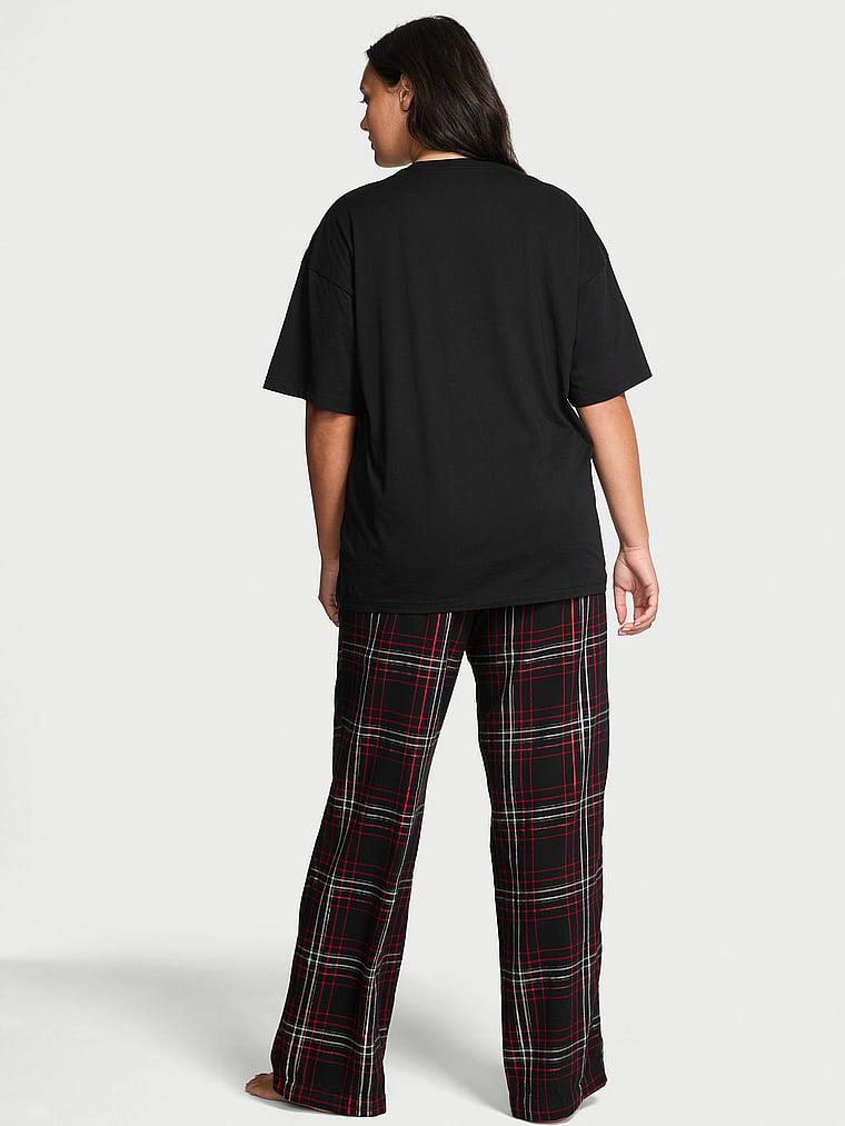 Kısa Kollu Tisort Flannel Pijama Takimi arka görünüm