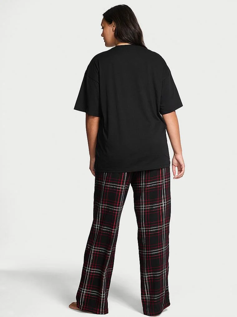 Kısa Kollu Tisort Flannel Pijama Takimi arka görünümü