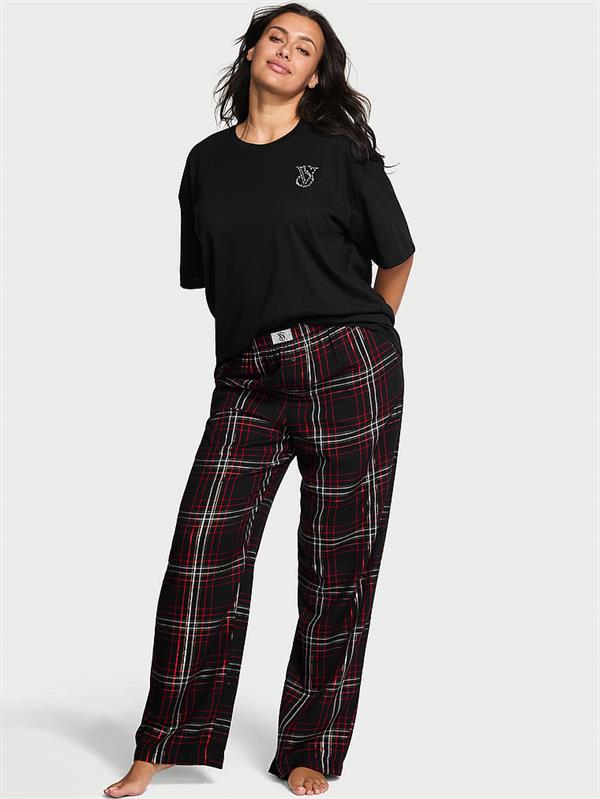 Kısa Kollu Tisort Flannel Pijama Takimi
