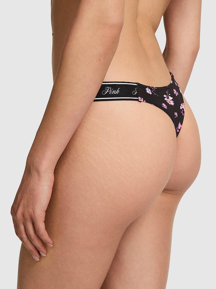 Pink Logolu Pamuklu Derin Bacak Kesim Tanga arka görünümü