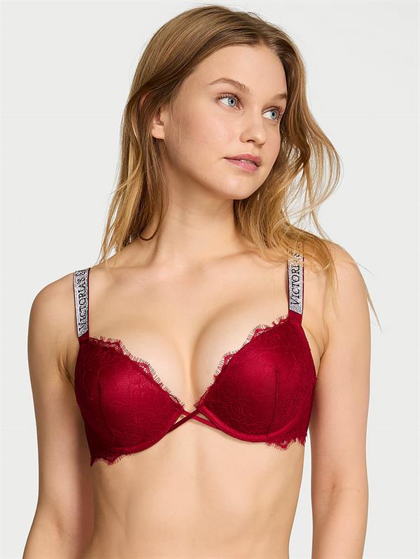 Bombshell Iki Beden Buyuk Gosteren Işıltılı Askili Dantelli Push Up Sütyen