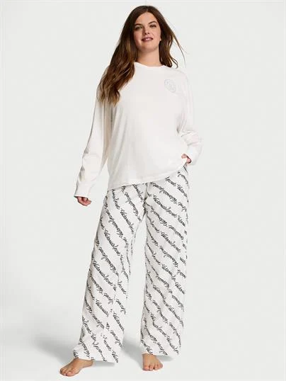 Flanel Uzun Kollu Tisort Pijama Takimi ön görünüm