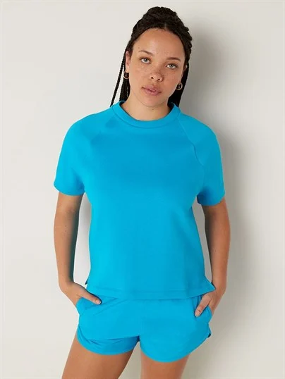 Pink Fleece Cropped Short Sleeve Crewneck Sweatshirt