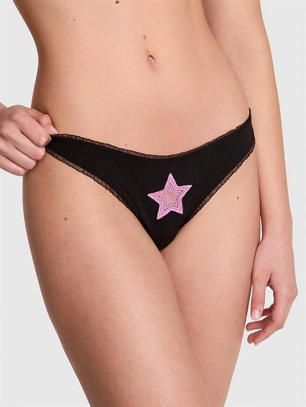 Pink Pamuklu Derin Bacak Kesim Tanga