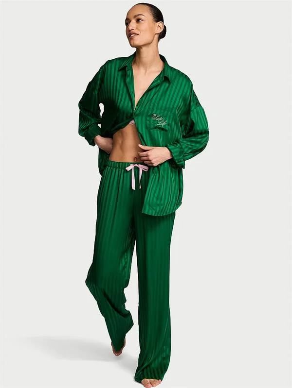 Signature Saten Oversize Pijama Takimi ön görünüm