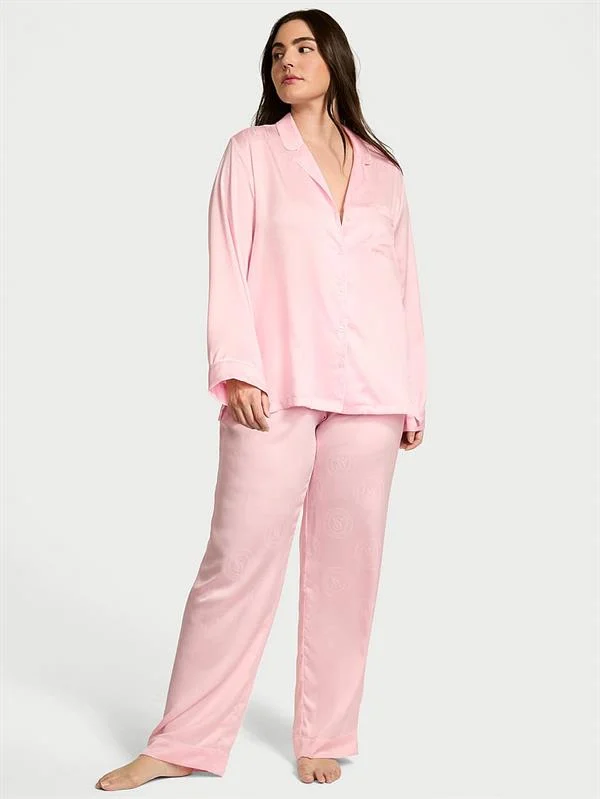 Glazed Saten Uzun Pijama Takimi ön görünüm