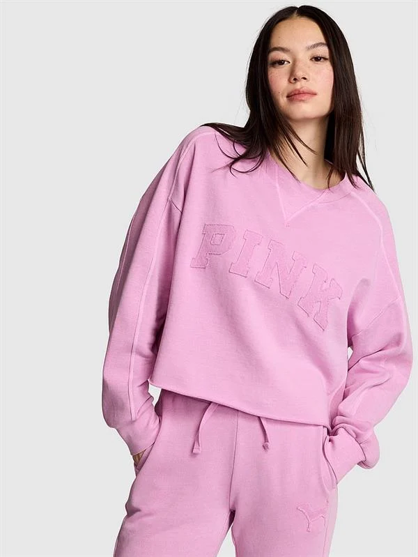Pink Kampus Kivrimli Kenar Bisiklet Yaka Sweatshirt ön görünüm