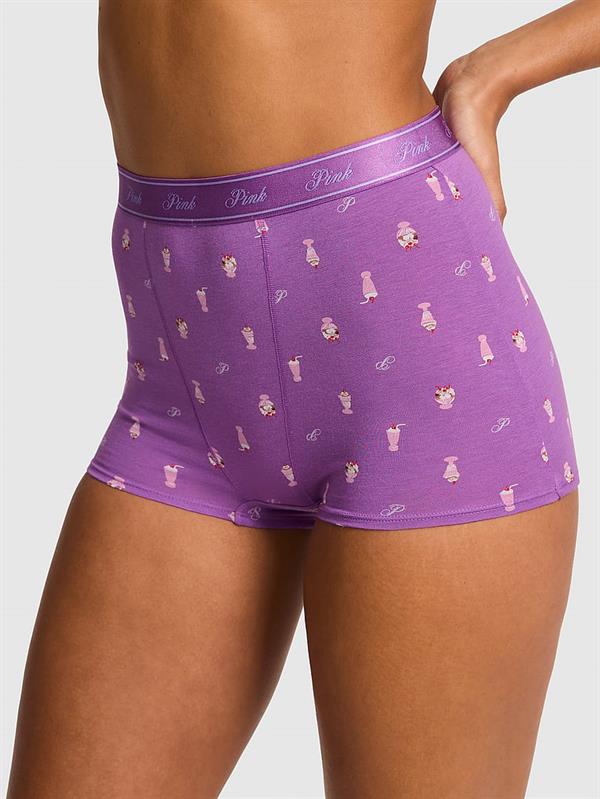 Pink Logolu Pamuklu Yüksek Bel Boyshort Kulot ön görünüm