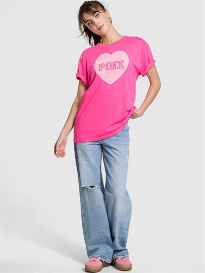 Pink Oversize Kısa Kollu Kampus Tisort