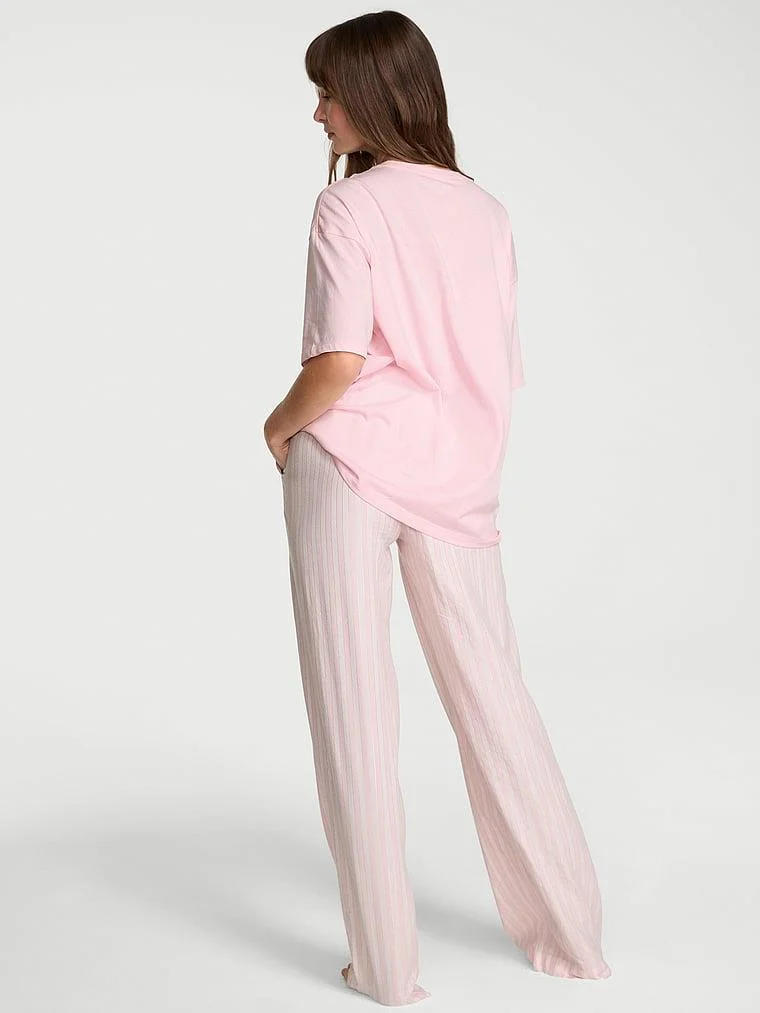 Kısa Kollu Tisort Flannel Pijama Takimi arka görünüm