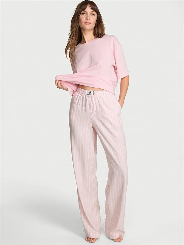 Kısa Kollu Tisort Flannel Pijama Takimi ön görünüm