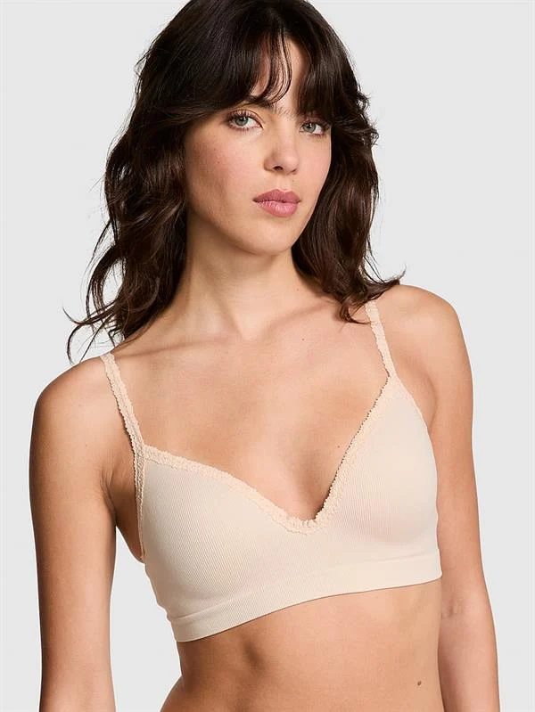 Pink Seamless Ribanali Balensiz Push Up Sütyen ön görünüm