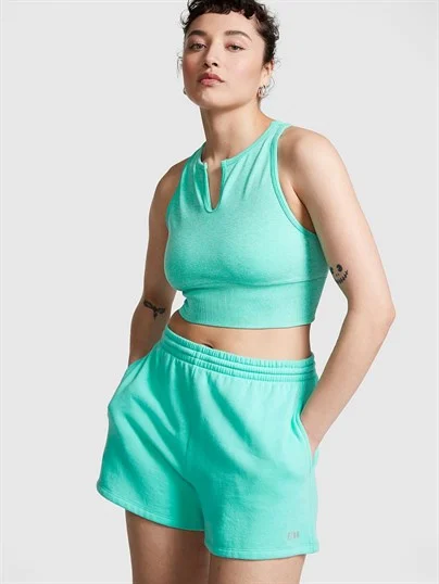 Pink Seamless Split Neck Sports Bra ön görünüm