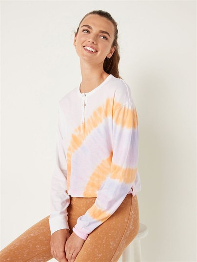Pink Pamuk Crop Uzun Kollu Kampus Dugmeli Tisort