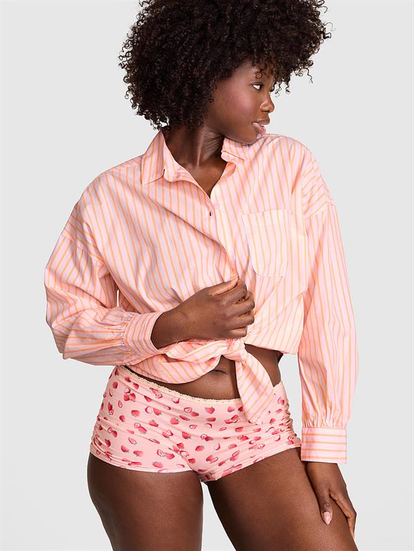 Pink Coastal Cutie Dugmeli Pijama Gomlegi
