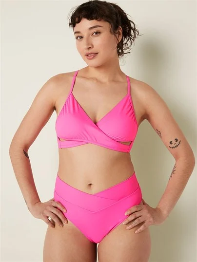 Victorias S Secret Pink V Capraz Gecisli Yüksek Bel Cheeky Bikini Alti