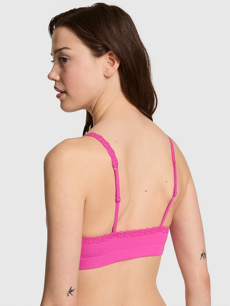 Pink Seamless Ribanali Balensiz Push Up Sütyen arka görünüm