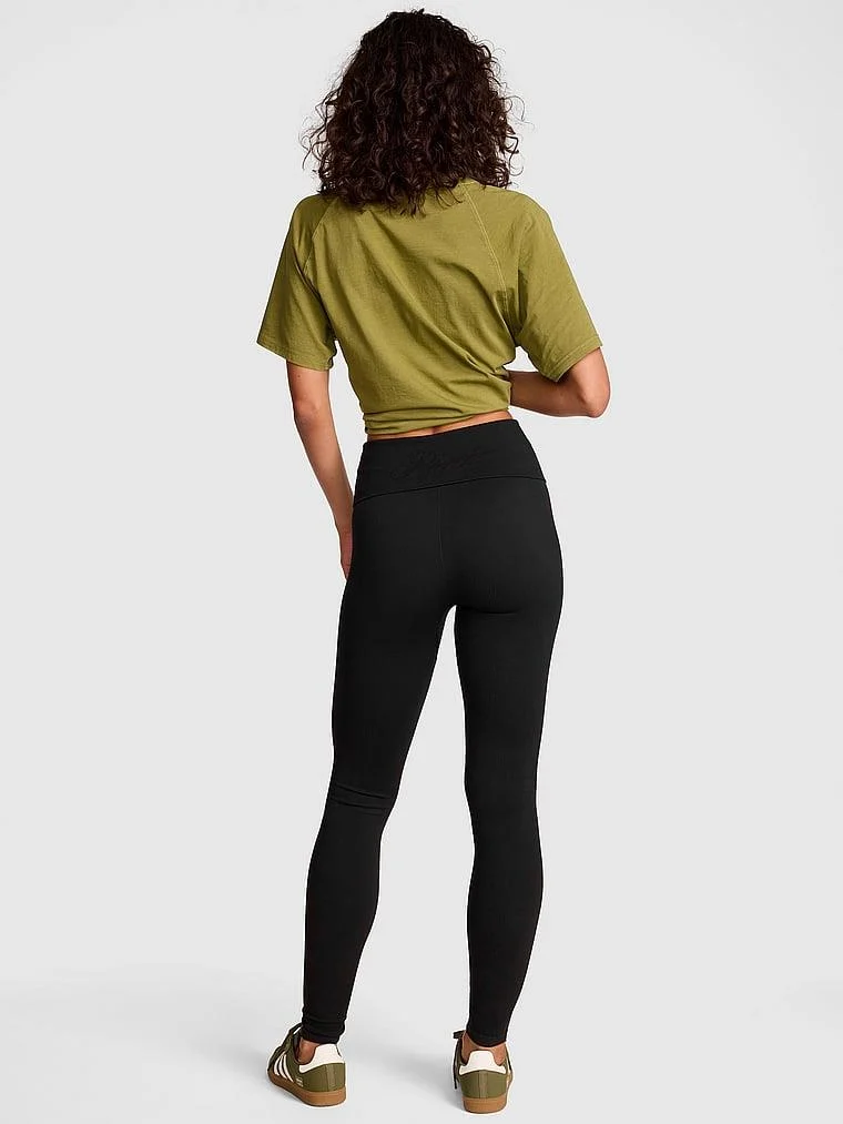 Pink Yumuşak Seamless Beli Katlanabilir Tayt arka görünüm