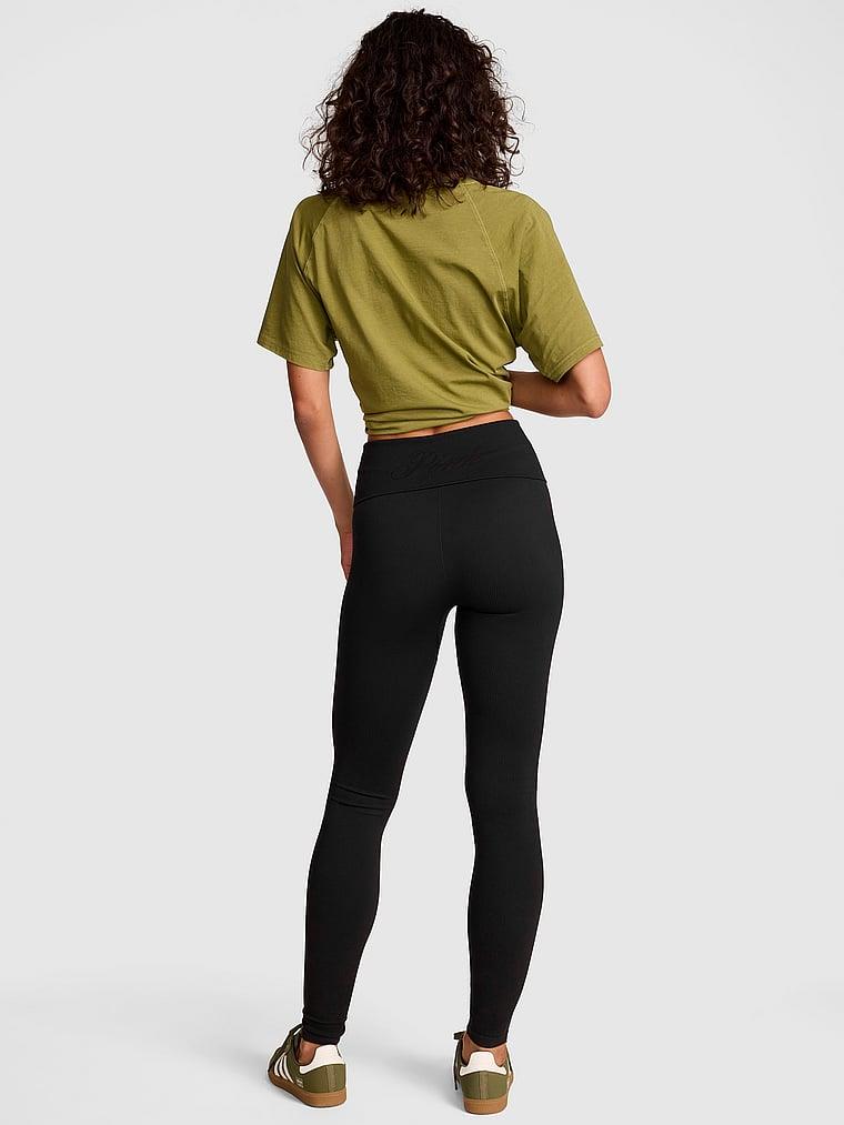Pink Yumuşak Seamless Beli Katlanabilir Tayt arka görünümü