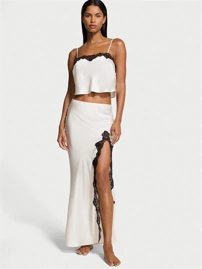 Saten Dantelli Crop Ust Ve Slip Etek Takimi ön görünüm