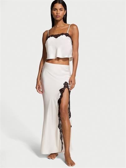 Saten Dantelli Crop Ust Ve Slip Etek Takimi