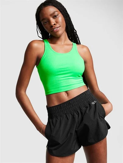 Pink Cropped Rib Tank Top ön görünüm