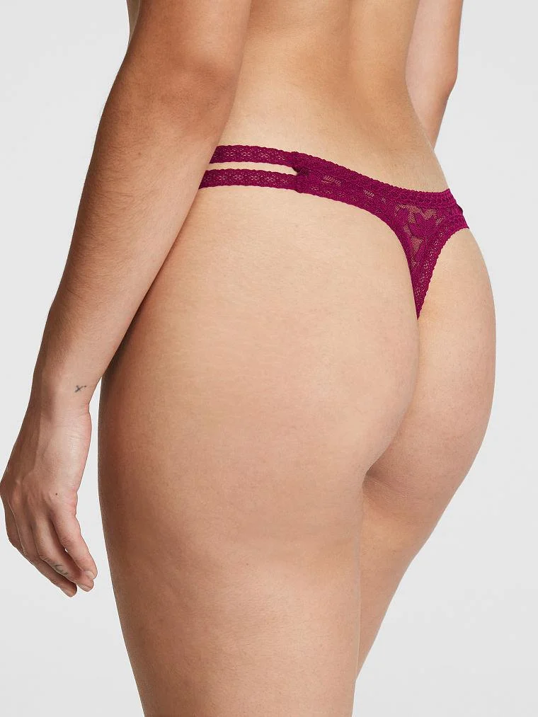 Pink Dantel Seritli Tanga Kulot arka görünüm