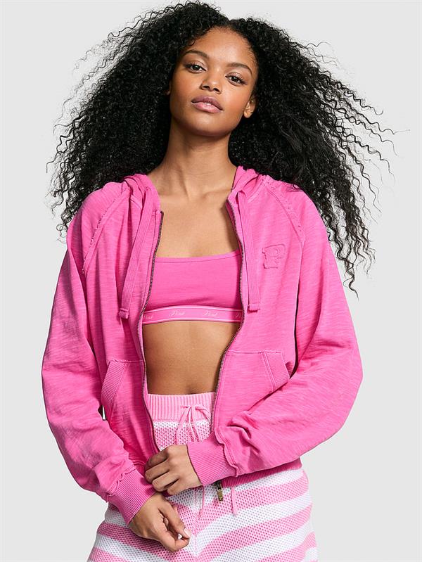 Pink Hafif Lounge Fermuarli Kapusonlu Ust