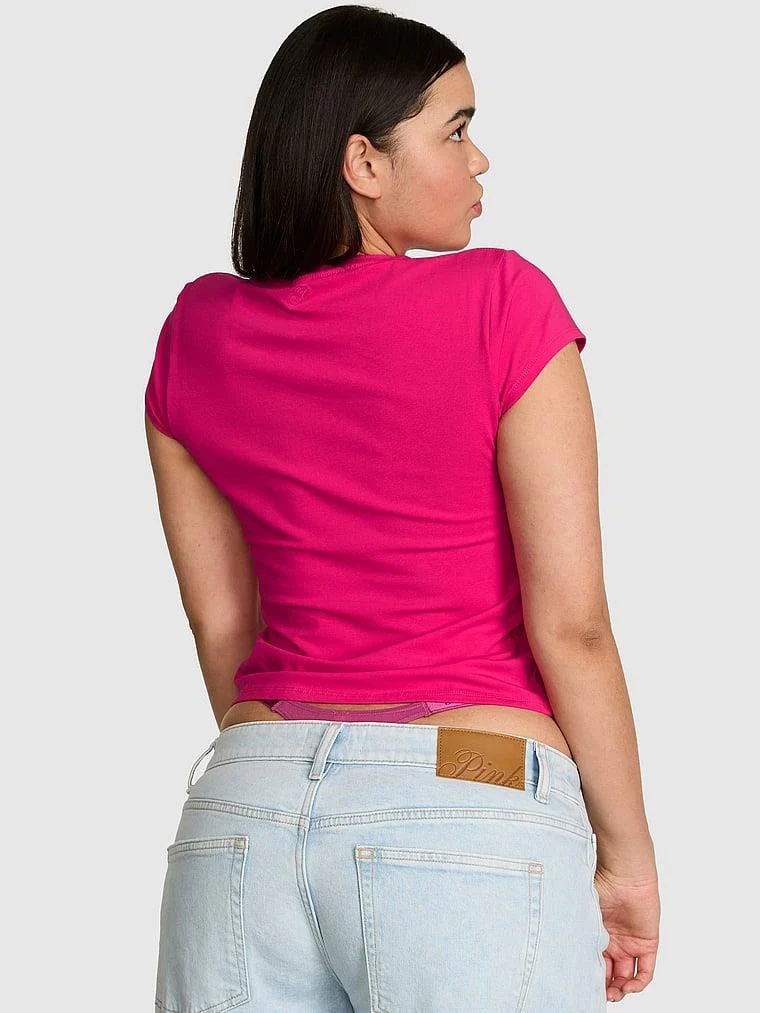 Pink Pamuklu Bebe Yaka Tisort arka görünüm
