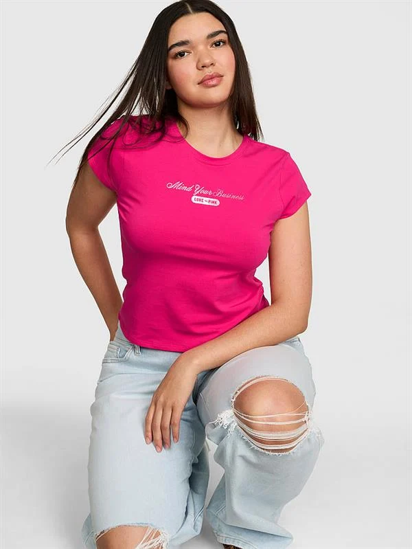 Pink Pamuklu Bebe Yaka Tisort ön görünüm