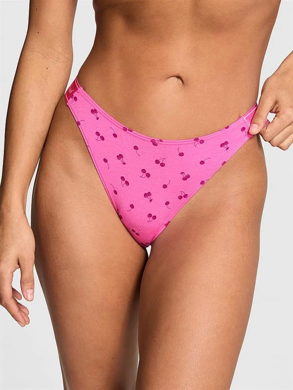 Pink Logolu Pamuklu Derin Bacak Kesim Tanga ön görünüm