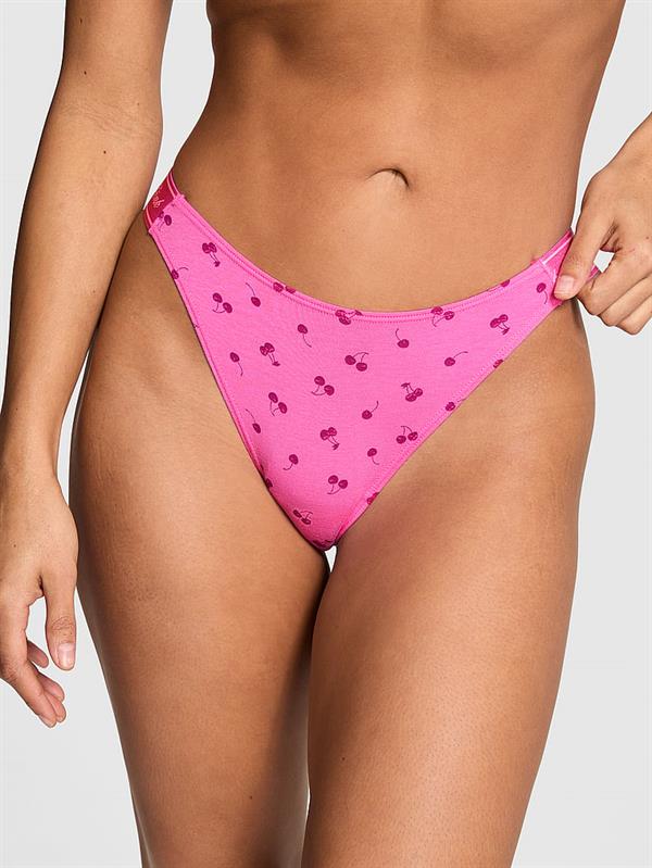 Pink Logolu Pamuklu Derin Bacak Kesim Tanga