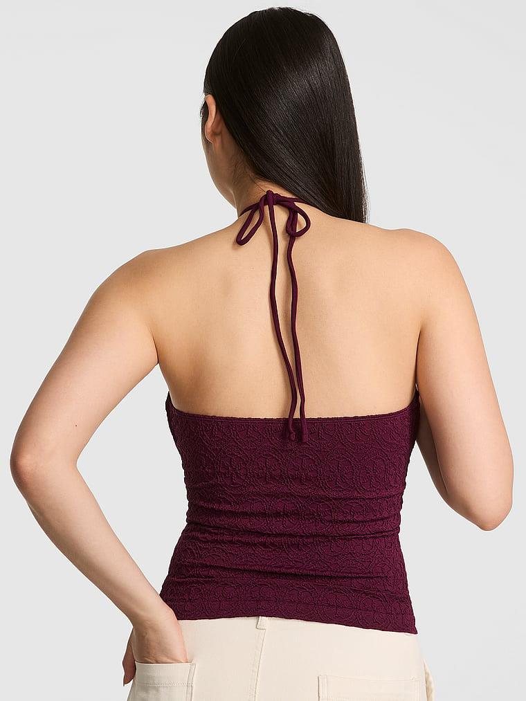 Pink Cicek Desenli Jakarli Halter Bluz arka görünümü