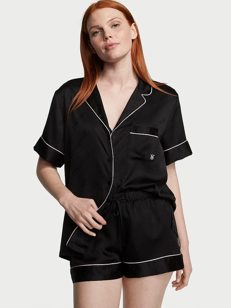 Glazed Saten Sortlu Pijama Takimi arka görünüm