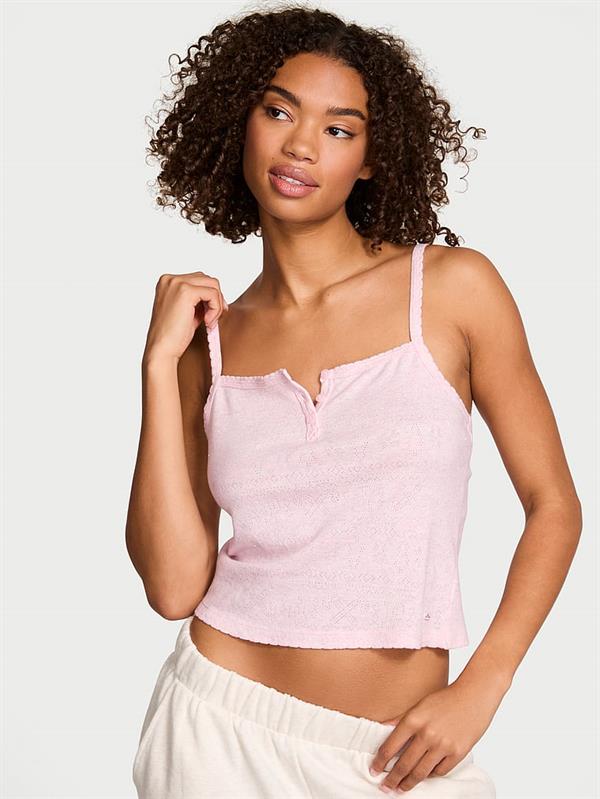 Pink Pointelle Henley Atlet