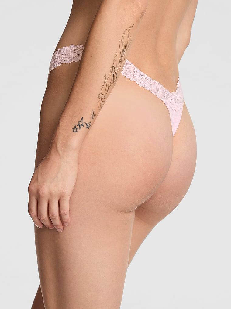 Pink Dantel Detayli Pamuklu Tanga arka görünümü