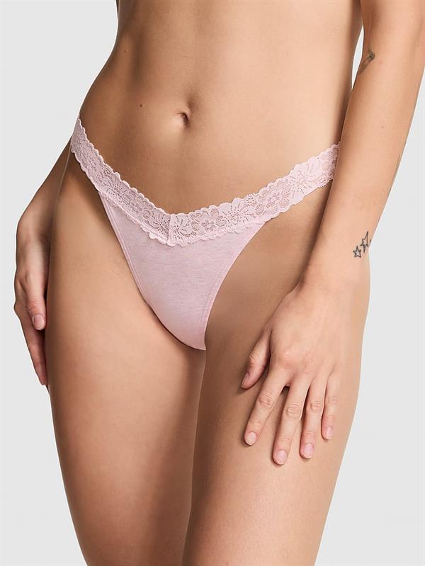 Pink Dantel Detayli Pamuklu Tanga ön görünüm