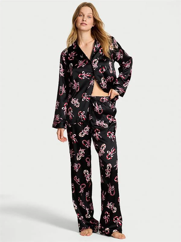 Parlak Saten Uzun Pijama Takimi