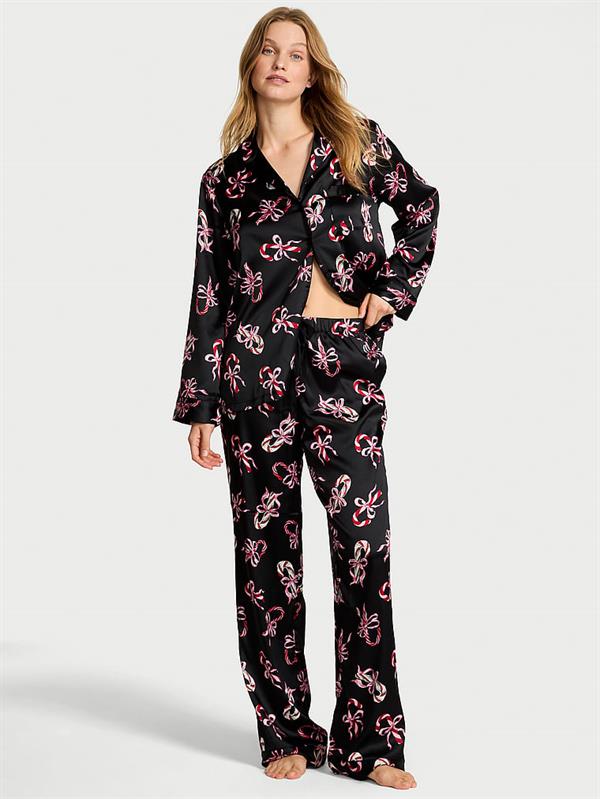 Parlak Saten Uzun Pijama Takimi