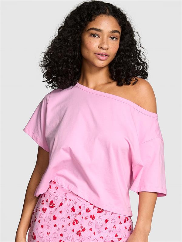 Pink Bol Kesim Crop Tisort