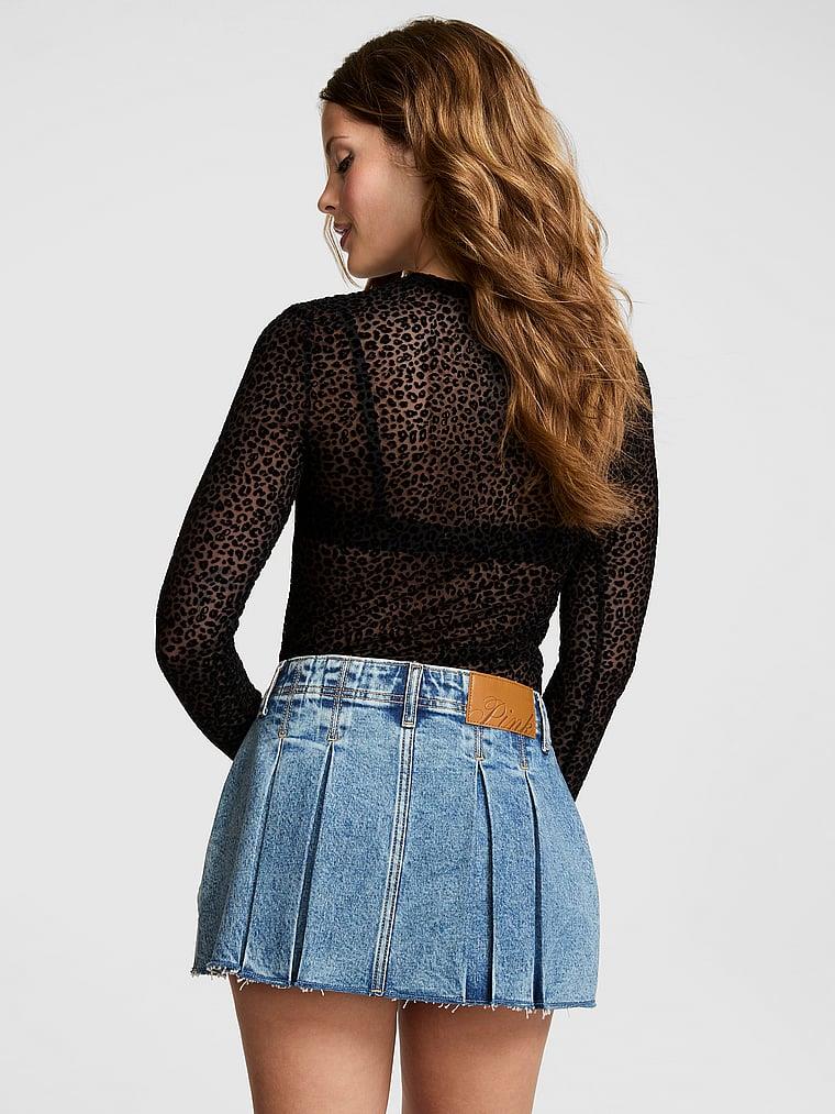 Pink Denim By Pink Pileli Mini Etek arka görünümü