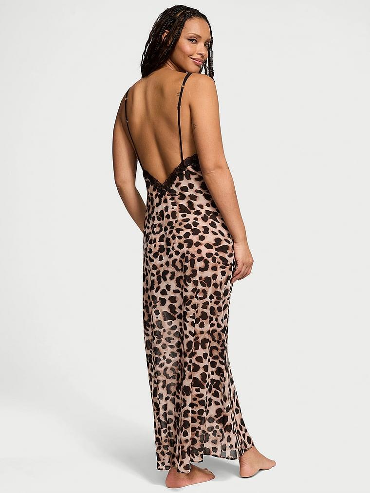 Leoparli Sifon Uzun Gecelik arka görünümü