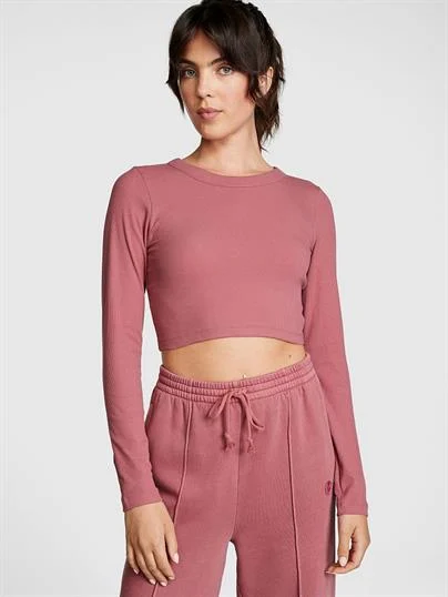 Pink Fitilli Uzun Kollu Crop ön görünüm