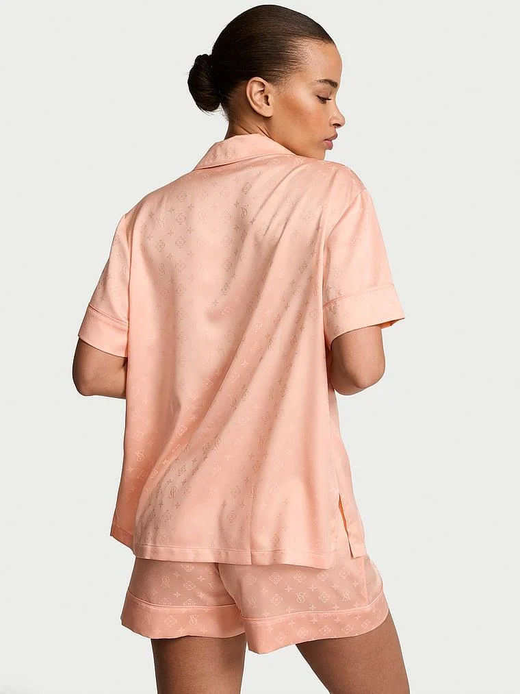 Glazed Saten Sortlu Pijama Takimi arka görünüm