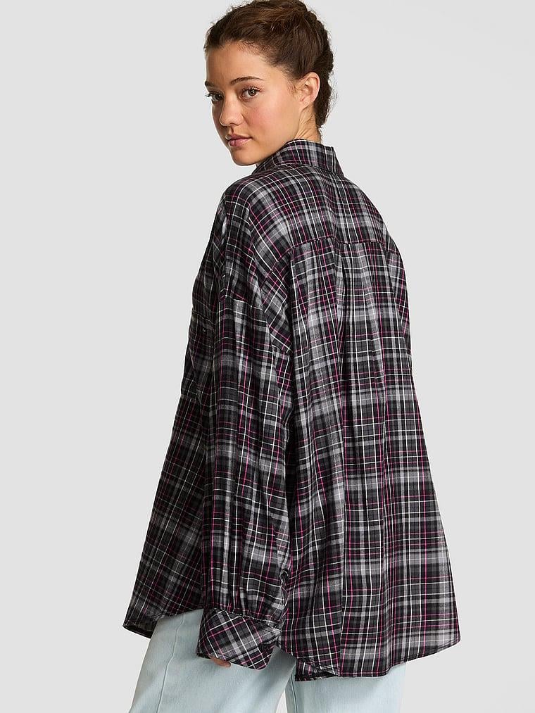 Pink Flanel Boyfriend Uyku Gomlegi arka görünüm